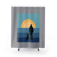 Dog and His Guy Sunset Shower Curtain