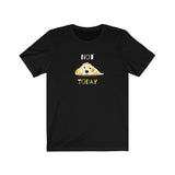 Golden Not Today Jersey Tee - Image Description - Black t-shirt with a yellow and orange dog with his ears spread out and his head resting on his paws. The word Not in white above the dog and the word Today in yellow below the dog. 