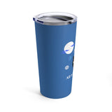 All is Bright Insulated Tumbler  - Image Description - Royal blue insulated tumbler with a clear lid with a cloud covered moon, snow flakes falling and the word All.