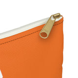 Golden Clean Mask Organizer - Image Description focused on the top right corner of the orange bag showing the white zipper with a gold zipper pull. 